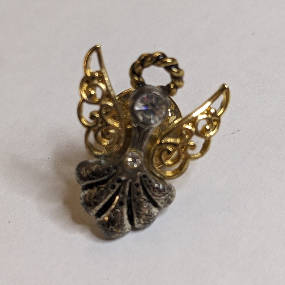 Vintage Crystal Angel Gold tone & Silver Tone Pin with Gift Box For Grandma - Picture 3 of 4